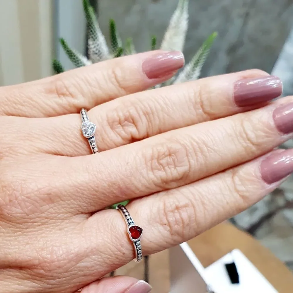 Ring 925 S heart shape zircônia or red stone